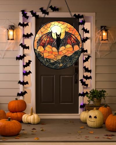 Stained Glass Window Hanging Halloween Bat Suncatcher Gift for Women 15" - Image 7