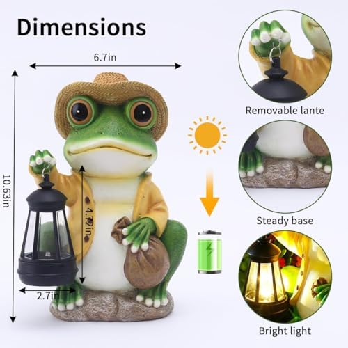 Solar Garden Frog Statue with Lantern, 10-Inch Outdoor Decor, Gift for Mom - Image 2