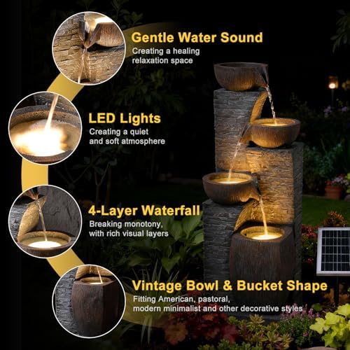 Water Fountain 4 Tiers Outdoor Stone Texture Garden Fountains - Image 3