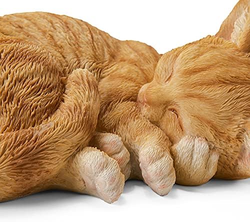Sleeping Orange Tabby Cat Garden Statue Decor 8.27”L, Resin Realistic Sculptures Gift for Cats Lovers, Pet Memorial Stones for Loss of Pet, Kitty Figurine Art Decoration for Indoor Outdoor Home - Image 5