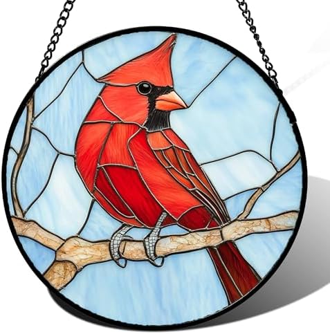 A Cardinal in The Tree Stained Glass Window Hanging Suncatcher Gifts 12" by amderven
