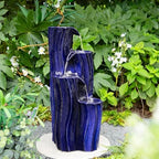 Glitzhome 30" Tall Outdoor Water Fountain with LED Light, Pump & Adapter, 4-Tier Cobalt Blue Wavy Texture Ceramic Cascading Garden Fountains Waterfalls for Porch Deck Patio Backyard - Image 6