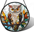 Owl Colorful Leaves Birds Stained Glass Window Hanging Suncatcher Gift 9.8" by DASTOLL