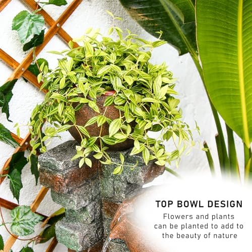 39.37''H Outdoor Water Garden Fountain 5-Tiers Bowl and Stacked Stones - Image 3
