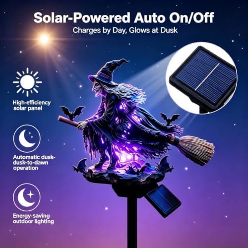 Generic Solar Witch Garden Stake Light Purple Halloween Decor - Image 2