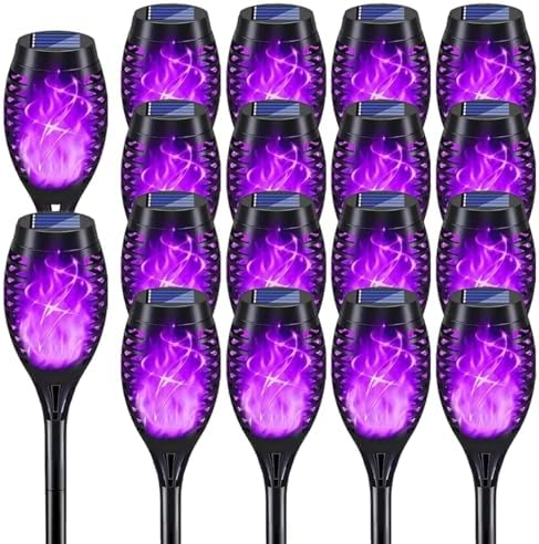 Solar Lights Outdoor Decorations, Upgraded Purple Flickering Flame, Waterproof Halloween Torch Lights, Tiki Torches for Outside Patio Pathway Decor, 6 Pack (18) by Unknown