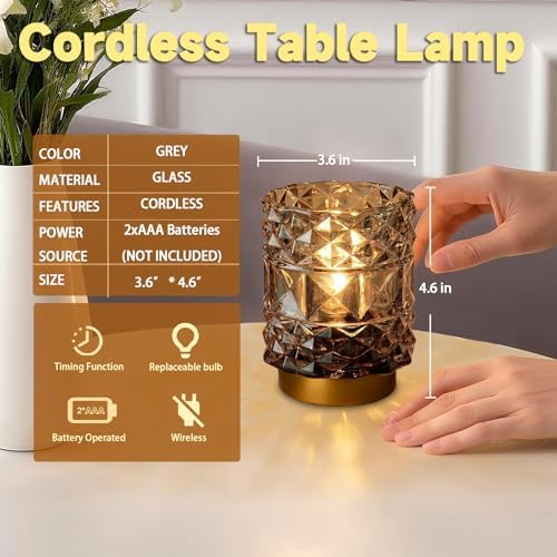Battery Operated Lamp with Timer, Small Cordless Table Lamp, 2-Pack Grey - Image 5