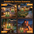 Solar Lantern Outdoor Garden Hanging Lantern Stained Glass Artwork White Flowers Green Leaves Warm Sunset Waterproof Solar Powered Lighting Outside Table Lamp for Patio Deck Yard Camping - Image 5