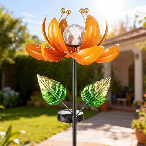 AIINY Outdoor Solar Lights Garden Decor,Wind Spinner Yard Decorations for Outside, Lotus Garden Windmill with LED Cracked Crystal Waterproof Flower Sculpture for Patio Lawn Gardening Gifts - Image 2