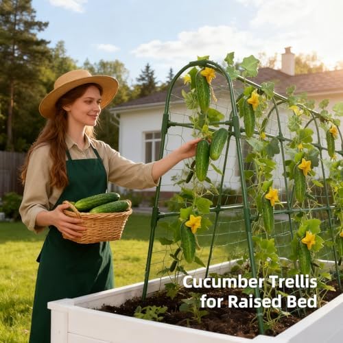 Cucumber Trellis for Raised Bed, U-Shape Garden Arch Metal Support for Climbing Plants, Metal Arch Plant Support Vegetables Trellis, Plant Support for Vine(Green, 63 * 30 * 47inch(L*W*H)) - Image 5
