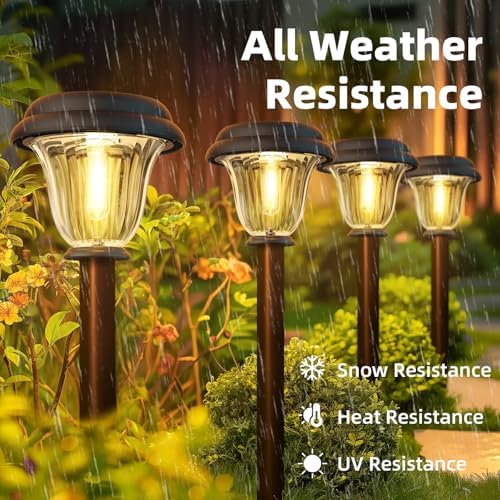 DERAYSION 8 Pack Solar Lights Outdoor, Stainless Steel Glass Solar Pathway Lights, Auto On/Off Long-Lasting Waterproof Garden Lights for Landscape, Path, Yard, Driveway, Walkway Decor (Warm White) - Image 4