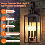 19" Large Outdoor Wall Light, 3-Light Brown Exterior Wall Light Fixture - Image 3
