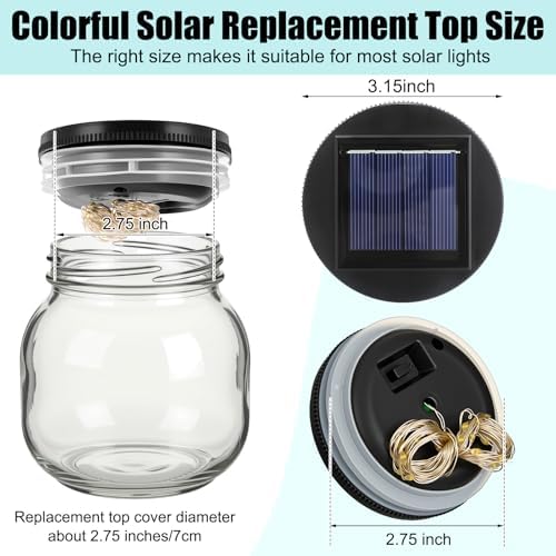 Retisee 12 Pack 3.15 Inch Solar Replacement Tops with 30 LEDs, Waterproof Silicone Lid, Fairy String Lights for Outdoor Garden Lanterns & DIY Decor (White) - Image 2