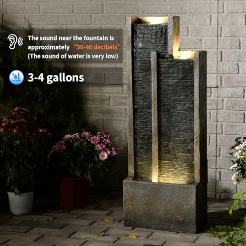 35” Modern Double Column Waterfall Fountain Outdoor Garden - Image 2