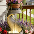 37" S-Shaped Outdoor Water Fountain with LED Lights, Modern Resin Cascading Waterfall Feature for Garden, Patio, Backyard or Porch, Large Decorative Zen Water Feature – 21" L x 21" W x 37.9" H - Image 6