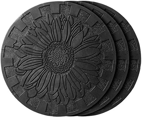 HF by LT Deluxe Rubber Stepping Stone, Sunflower Design, Heavy Duty 13" All-Weather Garden Tile, Black, Set of 3 by HFbyLT