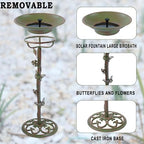 28.5"H Solar Bird Bath for Outside,Cast Iron Bird Bath with Solar Fountain - Image 2