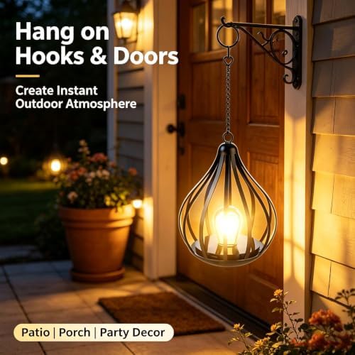 Solar Lanterns Outdoor Waterproof 2 Pack, Hanging Solar Lights Garden Decor Gifts for Women Mom Grandma, Metal Solar Lanterns for Outdoor Patio Porch Backyard - Image 4