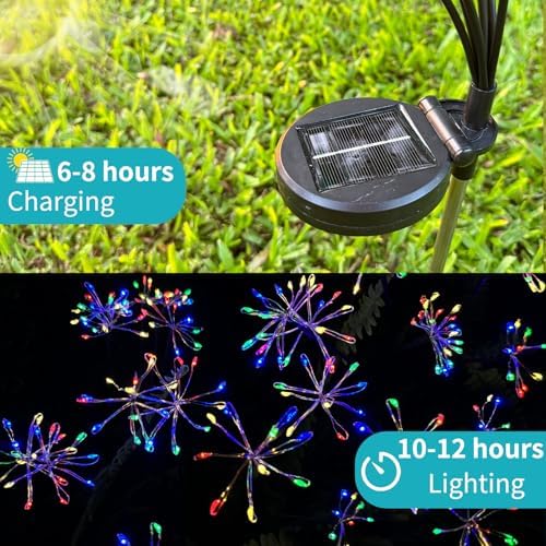 JJGoo Solar Garden Lights, New Upgraded 6 Pack Solar Swaying Starburst Light, Waterproof Fireworks Outdoor Lights, Yard Patio Pathway Decoration, Colorful - Image 6