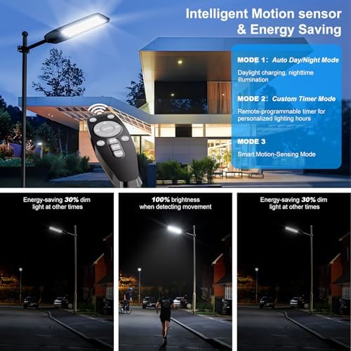 Solar Street Lights Outdoor Waterproof, 30000LM Commercial Solar Pole Light with Motion Sensor & Remote Control, Dusk to Dawn Solar Parking Lot Lights for Street, Security,Yard (Extra Large 2pack) - Image 6