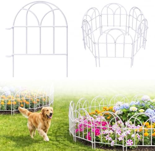 White Garden Fence Panels - 30.33ft x 17in (H) Garden Fence Animal Barrier Metal Fencing for Yard Decorative Garden Border Edging for Dogs No Dig Dog Fence for Outdoor Decor Flower Bed by Unknown
