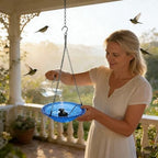 Solar Cascade Hanging Bird Bath Fountain, 9.25" W Metal Solar Powered Birdbath with Water Pump, Large Humming Birds Baths Fountains for Outdoor Garden Decor (Single Layer*2) - Image 2