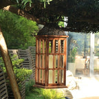 Large Farmhouse Wooden Metal Lantern Set of 3, 27''/22''/15'' H Rustic Decorative Indoor & Outdoor Hanging Candle Lanterns, Wooden Outdoor Lanterns for Patio Front Porch Table, Brown - Image 5