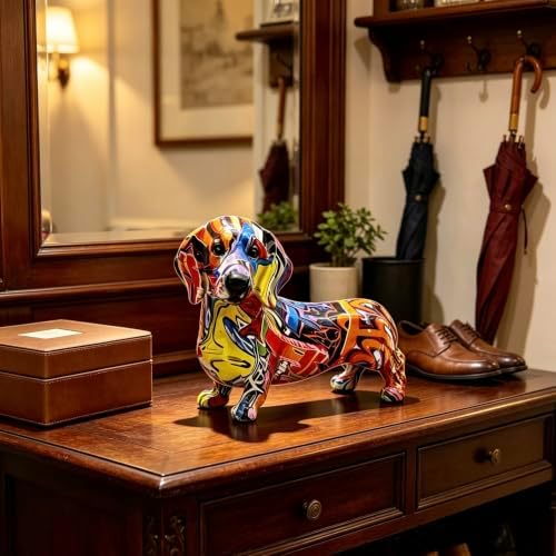 FUNSXBUG Colorful Dachshund Dog Statue Art Figurines Sculpture Collectibles Home Office Desktop Decor Outdoor Garden Display Decoration (Dachshund Dog 1) - Image 4