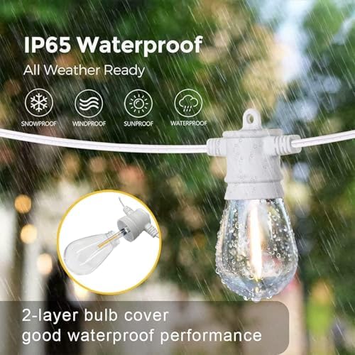 SUNTHIN White String Lights, 48ft White Outdoor Lights with 16 1W Shatterproof LED Bulbs for Patio, Garden, Backyard, Porch, Cafe, Deck, Wedding, Party - Image 3