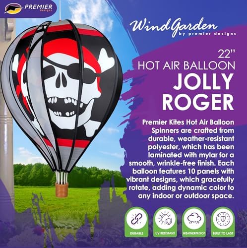 Hot Air Balloon Hanging Garden Spinner 22" - Vibrant Jolly Roger Design, Weather-Resistant Outdoor Decor, Durable & Lightweight for Patios, Yards, and Gardens - Eye-Catching Wind Spinner - Image 2