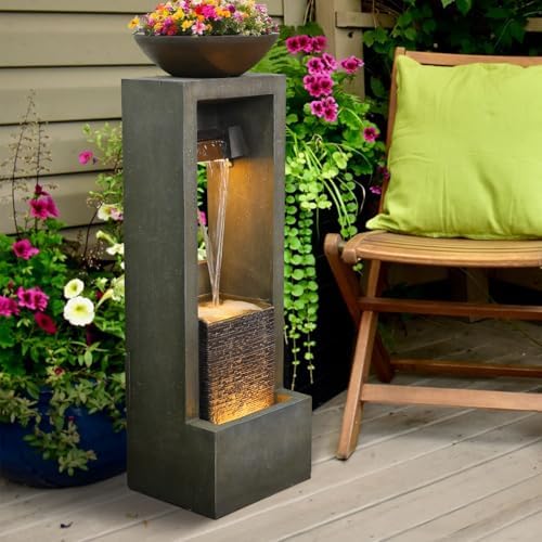 Tankana Outdoor Water Fountain Jar Water Feature for Garden Floor Standing Fountains Resin Cascading Waterfall with Pump and Lights for Patio Yard Deck Home Decor, 41 inches Tall - Image 2
