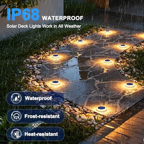 Solar Deck Lights Outdoor 6 Pack, Solar Powered Driveway Lights-Warm White - Image 5