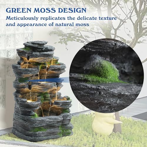 7-Tiers Cascading Rock Water Fountain Outdoor, Garden Waterfalls - Image 4
