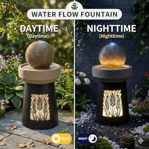 32.1" H Modern Wheat Field Outdoor Water Fountain with LED Lights and Pump, Floor Standing Waterfall Feature Outdoor Garden Fountain for Garden, Porch, Patio and Backyard Decor - Image 5