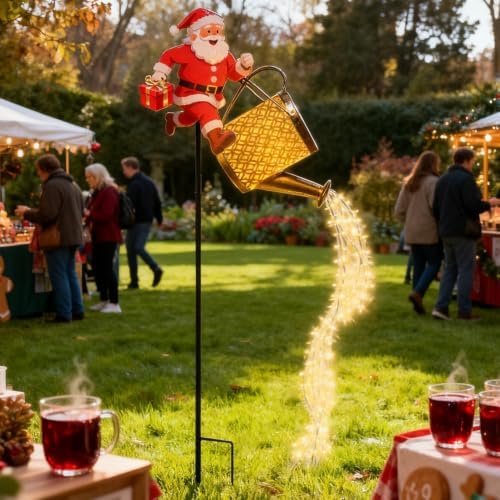 Santa Claus Solar Watering Can Lights Decorative Christmas Pathway Lights - Image 6