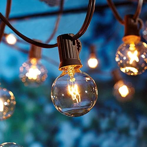 Abeja 50Ft Outdoor Patio String Lights with 53 Clear Globe G40 Bulbs, 5W, 120V,UL Certified for Patio Porch Backyard Deck Bistro Gazebos Pergolas Balcony Wedding Gathering Parties Markets Decor, Brown by Abeja