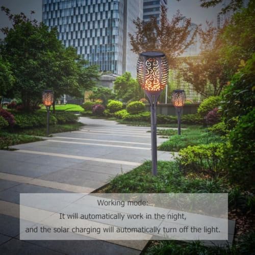 Flickering Solar Torch Lights 6 Pack, Dancing Flame Effect Garden Lamps with 12 LEDs, IP65 Waterproof Outdoor Landscape Lighting for Pathway Patio Lawn, Warm Light, Black - Image 6