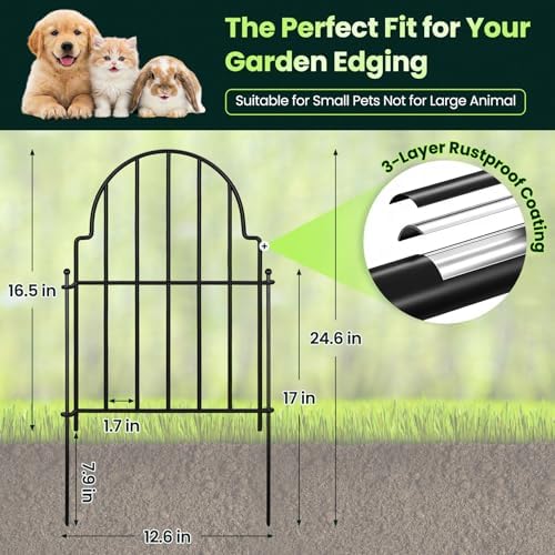 Decorative Garden Fence Panels 19 Pack - 16in (H) x 20ft Metal Animal Barrier Fencing, No-Dig Black Wire Border for Flower Beds, Patio, Yard, Landscaping - Image 2