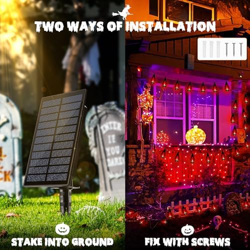 iBaycon 42FT 15 LED Solar Flame Halloween String Lights Outdoor, Red - Image 6
