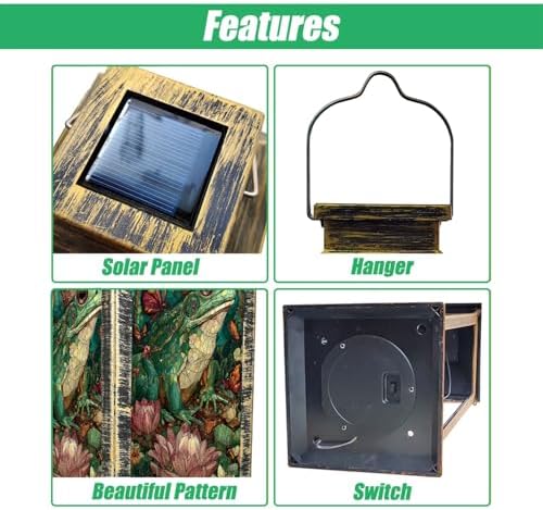 Solar Lantern Stained Glass Frog King Lotus Throne Jewel Crown Outdoor Garden Hanging Lantern Waterproof Solar Powered Lighting Outside Table Lamp for Deck Yard Camping Patio Gifts for Mom - Image 3