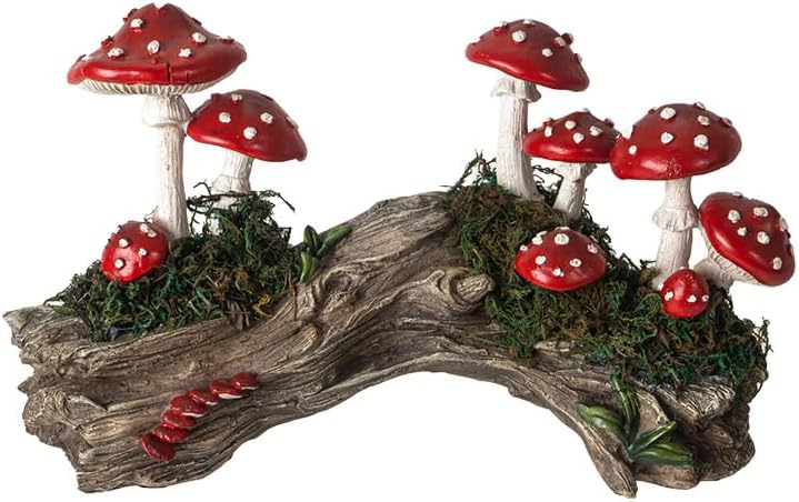 Pacific Giftware Toadstool Mushrooms on Stump Resin Mushroom Sculpture Art Great for Mushroom House Garden Disaply or Outdoor Garden Decor 9.84" Long by PacificGiftware