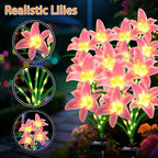 Solar Lights Outdoor, Gift For Women Mom Grandma Wife Daughter Friends, 4 Pack 16 Solar Pink Lily Flower Lights, Solar Flower Lights Waterproof, Outside Decor Stake Light for Landscape Yard Patio Lawn - Image 4