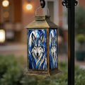 Solar Lantern Outdoor Waterproof Blue Stained Glass Style Wolf Portrait Detailed Fur Eyes Garden Decor LED Hanging Solar Lights Tabletop Lamp Gifts for Women Mom Outside Yard Patio Porch by DERUINVAIO