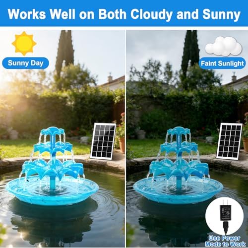 Yeomi 3-Tier Solar Fountain Pump with LED Lights, 24H Outdoor Water Feature, Detachable Design, Multi-Function Bird Bath Water Fountain for Garden Patio Yard Backyard Pond, 3.5W - Image 4