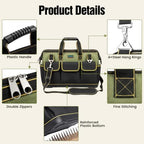 20 Inch Heavy Duty Tool Bag, 16-Pocket Tool Box Organizer, Green - Image 4