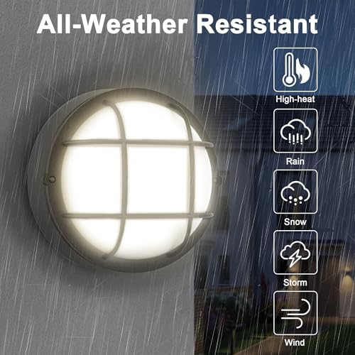 8" Nautical Outdoor Light-Black Round Bulkhead LED Lights,Sauna Light Fixture Outdoor 8" Nautical Bulkhead Light 3000K,1500LM,15W LED Outside Wall Lights - Image 4