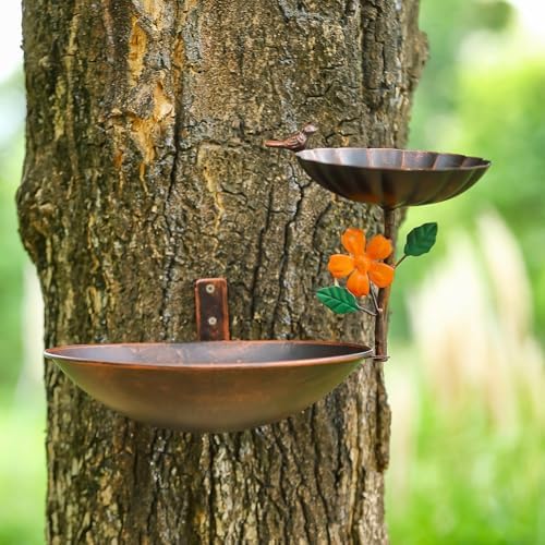Tree Mounted Bird Bath, Wall Mount Bird Baths for Outdoors, Metal Birdbath and Feeder Combo, Antique Birdbaths Installed on Wooden Fences Trees Deck Outdoor Walls - Image 7