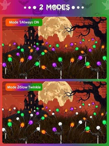 6PK Halloween Decorations Outdoor Solar Firefly Lights Orange Purple Green - Image 7