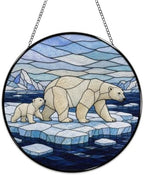 Polar Bear Mom Cub Stained Glass Suncatcher 11.8" Colorful Window Hanging Ornament, Sun Catcher Decor for Bathroom Front Door Living Room Home Wall Garden - Image 4