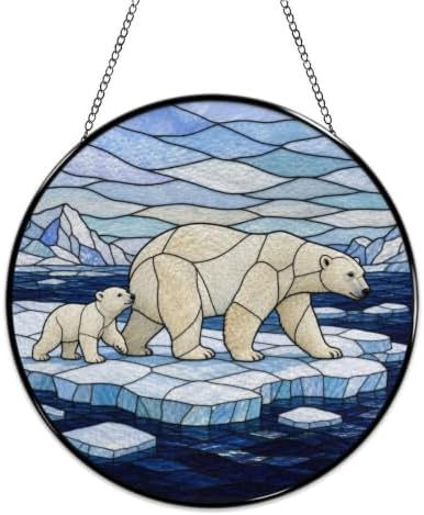 Polar Bear Mom Cub Stained Glass Suncatcher 11.8" Colorful Window Hanging Ornament, Sun Catcher Decor for Bathroom Front Door Living Room Home Wall Garden - Image 4